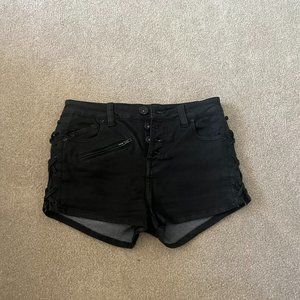 Free People Lace Up Sides Shorts, Size 25, Black
